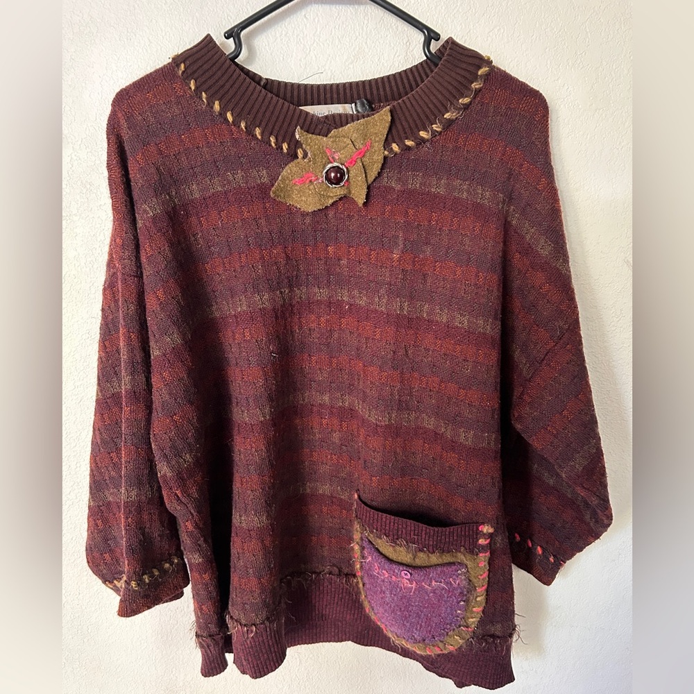 Sunshine Designs from Esther Ann merino wool Brown Sweater pullover size Large